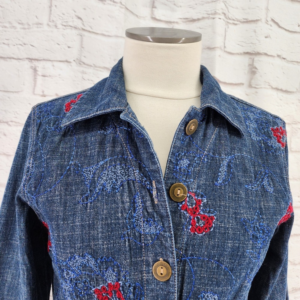 Embroidered Boho Denim Jacket Size Small Western Southwestern Spring Hippie Chic - Picture 3 of 9